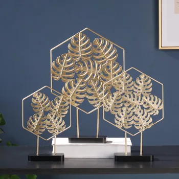 Nordic Golden Turtle Leaf Dekorácie Kovaného Železa Ginkgo Leaf Miniatúrny Model Obývacia Izba Víno Kabinet Vstup Ozdoby Remeslá
