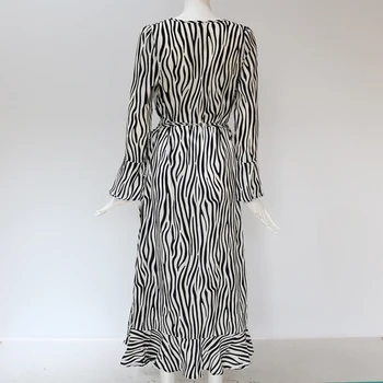 Ženy Zebra Tlačené Šaty, Sexy V Krku Volánikmi Dlhý Rukáv Vintage Šaty Dámske Pláži Šifón Šaty