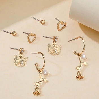 Nový Dizajn Hot Predaj Módne Šperky Kombinácia Súbor Náušnice Jednoduché Retro Trend Motýľ, Kvetinové Šperky Pre Ženy Darček