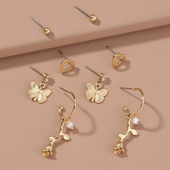 Nový Dizajn Hot Predaj Módne Šperky Kombinácia Súbor Náušnice Jednoduché Retro Trend Motýľ, Kvetinové Šperky Pre Ženy Darček