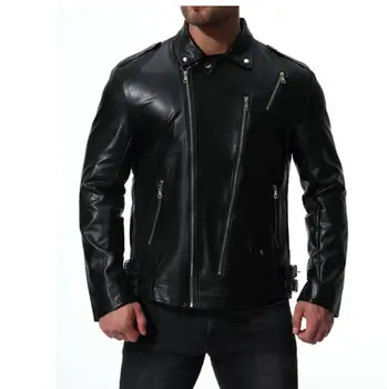 Pánska kožená bunda slim motocykel kabát, bundy Viacerých zips oblečenie prispôsobené jaqueta de couro fáze street rock fashion
