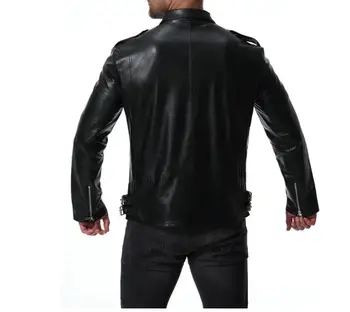 Pánska kožená bunda slim motocykel kabát, bundy Viacerých zips oblečenie prispôsobené jaqueta de couro fáze street rock fashion