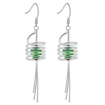 Elektrické cievky strapec zelené guľôčky strieborné pozlátené Náušnice pre ženy módne šperky Náušnice /MHOPDHXG GHMNAWGD