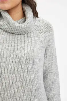 Ženy Šedá Turtleneck Knitwear Tunik Fashion top dlhý rukáv obyčajný bavlna letné zimné bežné nosenie 2020 2021