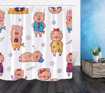 Deti Cartoon Prasiatko Polyester Sprchový Záves Statku Kúpeľňa Nepremokavé Eco-Friendly Umývateľný Textílie Vaňa Záclony Domova