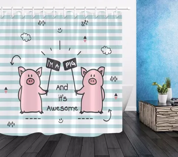 Deti Cartoon Prasiatko Polyester Sprchový Záves Statku Kúpeľňa Nepremokavé Eco-Friendly Umývateľný Textílie Vaňa Záclony Domova