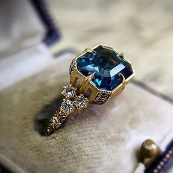 Klasické Svadobné Prstene Pre Ženy Tmavo Modré Crystal Zlatá Farba Zapojenie Módne Vintage 4 Pazúr Zirkón Prst Prsteň, Šperky Z5M499