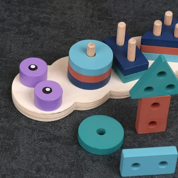 Deti Drevené Stavebné Bloky, Hračky Geometrický Tvar, Poznávanie Zápas Predškolského Učebných Pomôcok Skoro Vzdelávacie Hračky