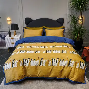 Svetanya Penguin Posteľná Bielizeň Z Egyptskej Bavlny Nastaviť Kráľovná King Size Bielizeň (Ploché Vybavené List Obliečka Na Vankúš Perinu)