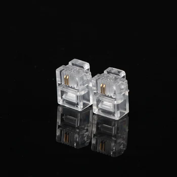 100ks/veľa kvalitných RJ11-6P2C dva-core telefón crystal head zlacený konektor