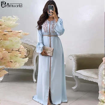 Sky Blue (Nebeská Modrá Elegantné Moslimských Večerné Šaty 2020 Dlhé Rukávy Plášť Korálkové Čipky Dubaj Arabčina Kaftane Mint Formálne Šaty Večerné Šaty