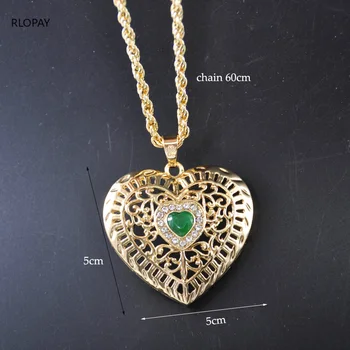 Móda Láska Srdce Prívesok Náhrdelníky Ženy Muži Arabských Šperky Bling Drahokamu Zlata S Dlhým Reťazcom Náhrdelník