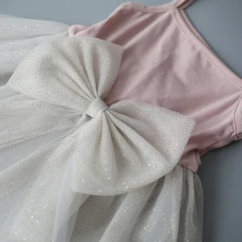 Nové bavlna dievčatá podväzkové luk flitrami gázy princezná vesta šaty deti zdobiť roztomilý ružový oka šaty doprava zadarmo