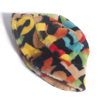 Móda Hip Hop Vonkajšie Multicolor Rainbow ovčej vlny List Vzor Vedierko Hat pre Ženy Zimné Mäkké Teplé Klobúk