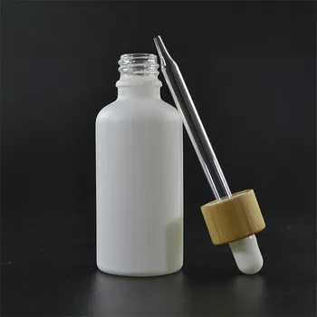 100ks* 50ml maľovanie matné biele sklo kvapkadla fľašu s bambusom spp pre esenciálny olej, sklenené fľaše kozmetické balenia