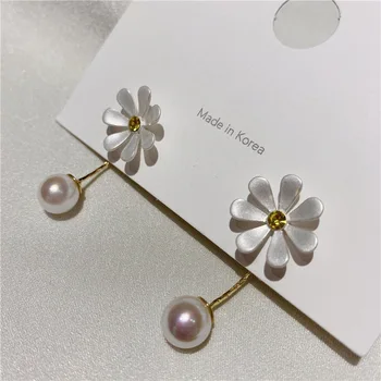 Kórejský Módne Biely Kvet, Náušnice 2020 Lete Nové Veľké Simulované-Pearl Kvetinový Latríny Visieť Náušnice Šperky Pendientes