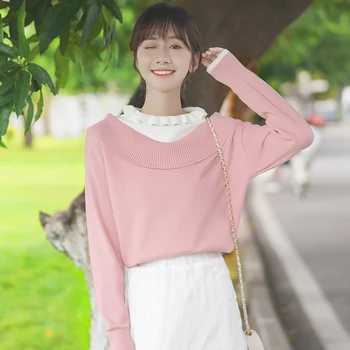 Japonský Slim Elegantné Mäkké Prehrabať Sveter Office Kawaii Plavky Ženy Ružová Femme Chandails Oblečenie Pre Ženy 2020 Klesnúť EH50SW