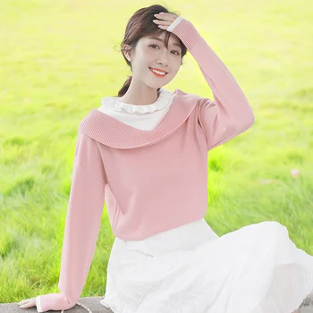 Japonský Slim Elegantné Mäkké Prehrabať Sveter Office Kawaii Plavky Ženy Ružová Femme Chandails Oblečenie Pre Ženy 2020 Klesnúť EH50SW