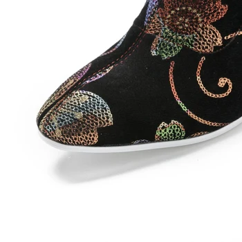 REAVE MAČKA, elastický členok topánky pre ženy kvetina tlače natiahnuté ponožky, topánky crystal clear stange podpätky teľa botičky