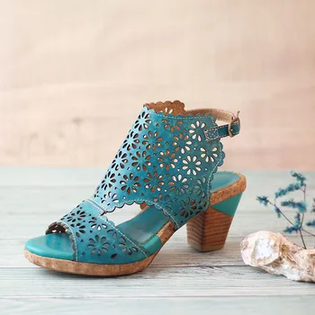 GKTINOO Ženy Sandále 2021 Nové Letné Retro Topánky Žien Originálne Kožené Vysoké Podpätky Bežné Šitie, Ručné Dámy Sandále