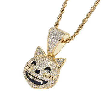 Drahokamu Mužov Náhrdelník Ľad Sa Kubický Zirkón Cute Cat Prívesok Zlaté Strieborná Farba Hip Hop Kúzlo Reťazca Šperky