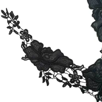 1PCS Black 3d Textílie, Čipky Golier Výstrihu Výšivky Nášivka Večerné Šaty Výbava Dekoratívne Čipky Zdobené Pre Šitie