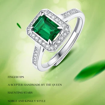 Lnngy Klasický Zelený Smaragd Drahokam Krúžok pre Ženy 925 Sterling Silver Nastaviteľné Halo Veľkosť Prsteňa US4-US8 Skutočné Femme dary