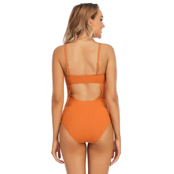 2021 Módne Jednoduché Sexy Plavky Otvorené Zadné Nastaviteľné Ramenný Popruh Pure Color Králičie Uši Dámske Jednodielne Plavky