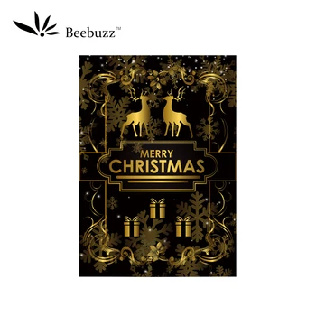 Šťastné a veselé Vianoce, zlaté písmo elk zdobené pohode čierna foto pozadia