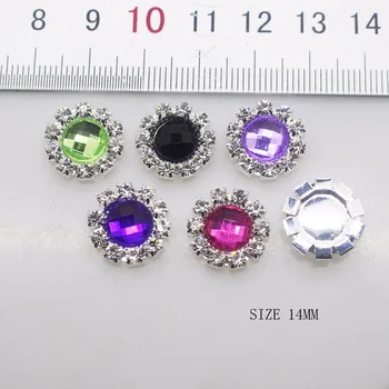 Nové 10pcs/set 14 mm Kolo Farebné Diamond Tlačidlo Flatback Tlačidlá Crystal pre Svadobné Kytice Dieťa Vlasy Dekoratívne Stuhou