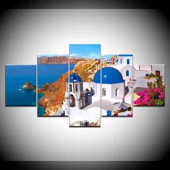 Maliarske plátno thira Grécko, Santorini Modrá Tichom 5 Kusov Múr Umenia Maľby Modulárny Tapety, Plagát, Tlač Domova