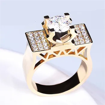2 Karát Crystal Fashion Koruny Zirkón Diamantov, drahých Kameňov Prstene pre Mužov Zlatá Farba Šperky Bague Mužský Cool Doplnky, Darčeky