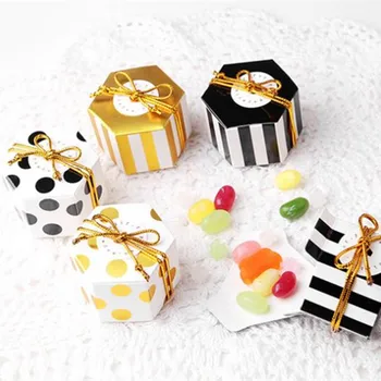 10pcs Mini Prúžok/Čierne Bodky Samoopaľovacie Farba Hexagon Čokoláda Box, Kartón Dragee Candy Box Pečenie Package Svadobné Mariage Deco