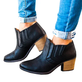 Dámske topánky na jar jeseň faux kožené členkové topánky pre dámy polovice podpätky platformu retro chelsea boots plus veľkosť zapatos mujer