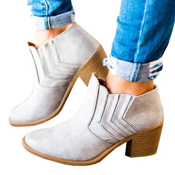 Dámske topánky na jar jeseň faux kožené členkové topánky pre dámy polovice podpätky platformu retro chelsea boots plus veľkosť zapatos mujer