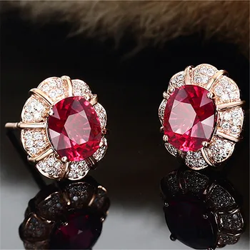 Kúzlo Ženy Ruby Malé Stud Náušnice Pre Ženy Trendy ružové Zlato Farba Svadobné Šperky Elegantná Crystal Kvet Valentína