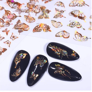 1Pc 3D Butterfly Nail Art Holografické Nálepky, Lepiace Zlato Strieborná Farba Farebné Nechty Prenos Obtlačky Fólie Zábaly Dekorácie