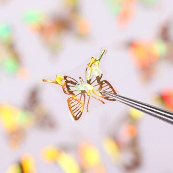 1Pc 3D Butterfly Nail Art Holografické Nálepky, Lepiace Zlato Strieborná Farba Farebné Nechty Prenos Obtlačky Fólie Zábaly Dekorácie