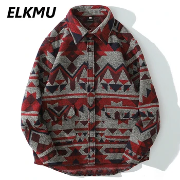 ELKMU Retro Vintage Košele Muži Móda Streetwear Fleece Flannel Shirt Long Sleeve Harajuku 2020 Jeseň Hrubé Tričko Muž HE377