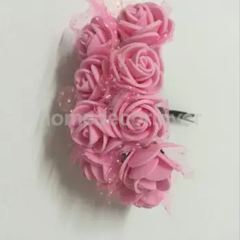 Banda Umelé Malé Ruže Kvety Domov Svadobné Party Vlasy Dekor Baby Pink