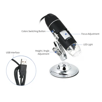 1600X Zväčšenie USB Digitálny Mikroskop s OTG Funkcia Endoskopu 8-LED Svetlo, lupa zväčšovacie sklo so Stojanom