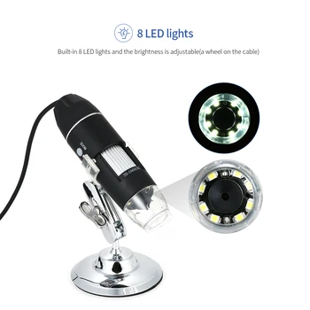 1600X Zväčšenie USB Digitálny Mikroskop s OTG Funkcia Endoskopu 8-LED Svetlo, lupa zväčšovacie sklo so Stojanom