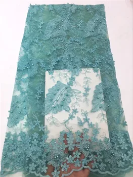 Nigérijský Čipky Textílie Na Svadby 2019 Afriky Čipky Textílie S korálkami Vysoko Kvalitné 3d Výšivky francúzskej Čipky zelená, Biela, žltá