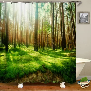 3D Prírodného Lesa, Stromu Scenérie Nepremokavé Sprchové Závesy Závesy Polyester Textílie krajiny Kúpeľňa Záves S Háčikmi