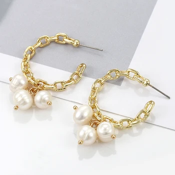 AENSOA Elegantné Reťazca Zlato Otvorený Kruh Pearl Hoop Náušnice Pre Ženy Roztomilý Kolo Vyhlásenie Kórea Náušnice Svadobné Šperky Darček