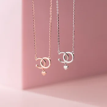 Ginin Reálne 925 Sterling Silver kórejský Štýl Geometrické Kolo Srdce Náhrdelník Prívesok pre Ženy 2021 Módne Trendy Strany Šperky