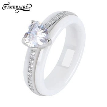 Veľké Srdce Crystal Prstene Pre Ženy Elegantný Dizajn S Hladké Čierne Biele Keramické Zdravé Materiál Prst Svadobné Milujú Šperky