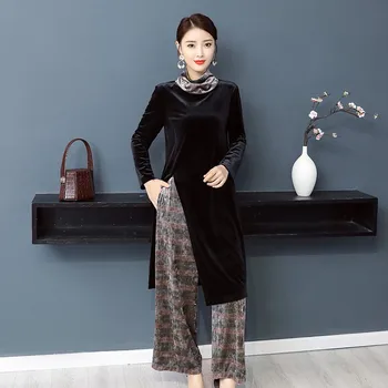 Ázia & Pacific ženy oblečenie velvet Kórea štýl Top+Nohavice sady jar jeseň vyhovovali orientálna vestido elegantné Ázia etnických kostým