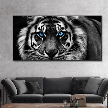 Čierny a Biely Tiger Hlavu Plátno Modernej Maľby Zvierat, Plagáty a Vytlačí Cuadros Wall Art Obrázky pre Obývacia Izba Domova