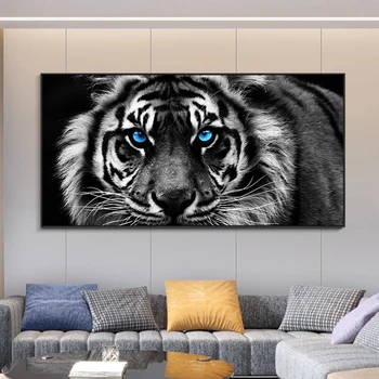 Čierny a Biely Tiger Hlavu Plátno Modernej Maľby Zvierat, Plagáty a Vytlačí Cuadros Wall Art Obrázky pre Obývacia Izba Domova